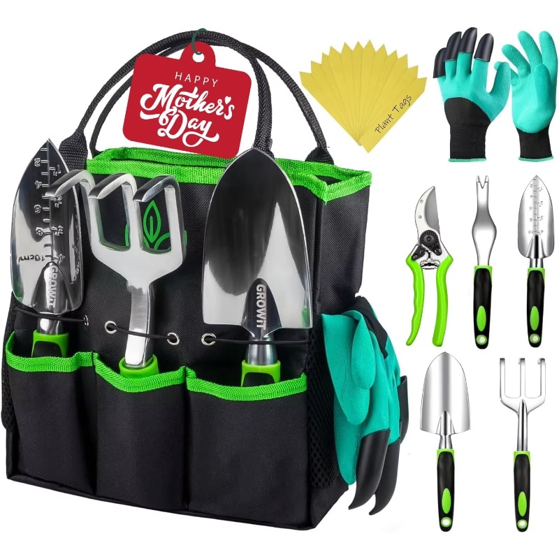 Trowel Garden Tools - 9-delige ergonomische tuingereedschapset, complete tuinhandset met